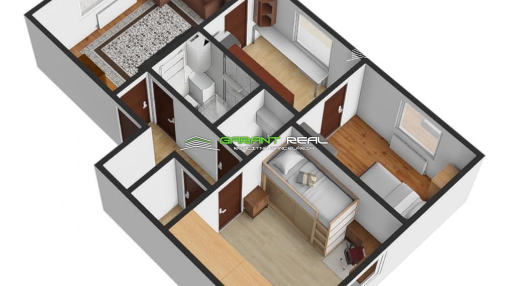 GARANT REAL predaj 3-izbový tehlový byt 57 m2, so samostatným kúrením, so záhradkou a garážou, Veľký Šariš, Matice slovenskej