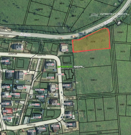 GARANT REAL - predaj stavebné pozemky 525 m2, 546 m2, 1367 m2, Veľký Šariš, Kanaš